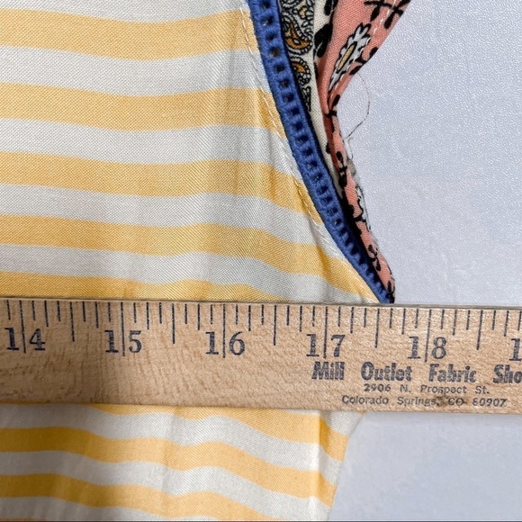 Matilda Jane Top On my Mind Yellow Blue Stripes and Flowers Short Sleeve Tunic M - Picture 5 of 7
